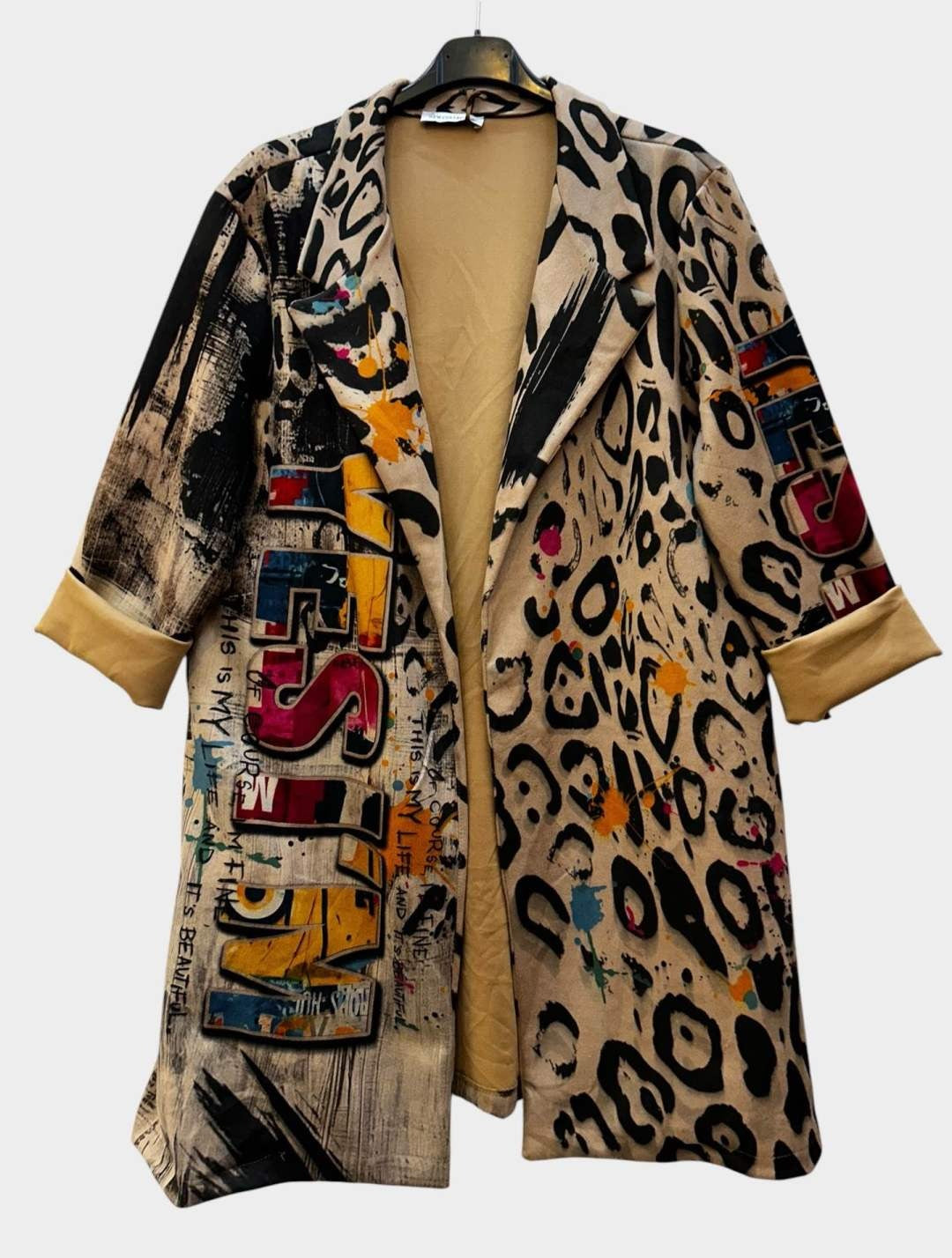 SB9 Beige Graffiti Print Duster Coat