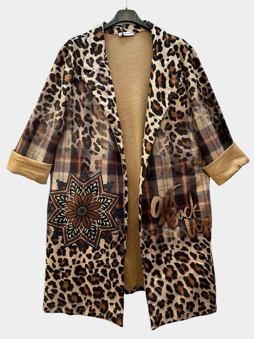 SB10 Brown Leopard Plaid Duster Coat