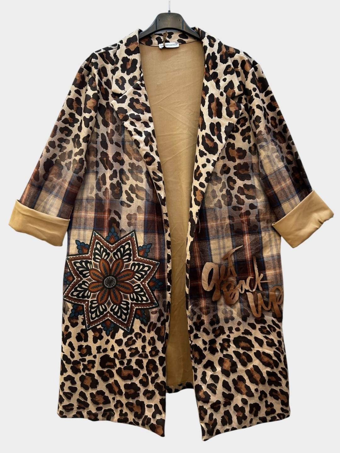 SB10 Brown Leopard Plaid Duster Coat