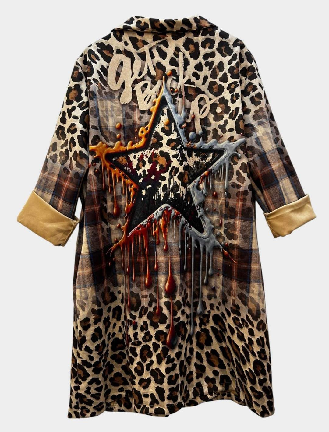 SB10 Brown Leopard Plaid Duster Coat