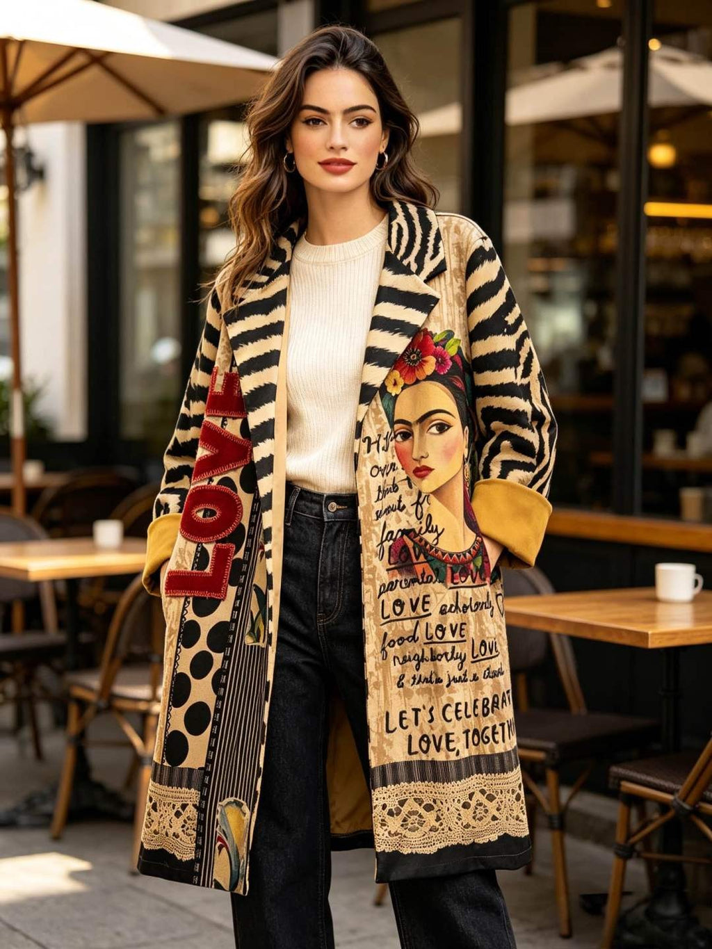 SB11 Black Love Print Duster Coat