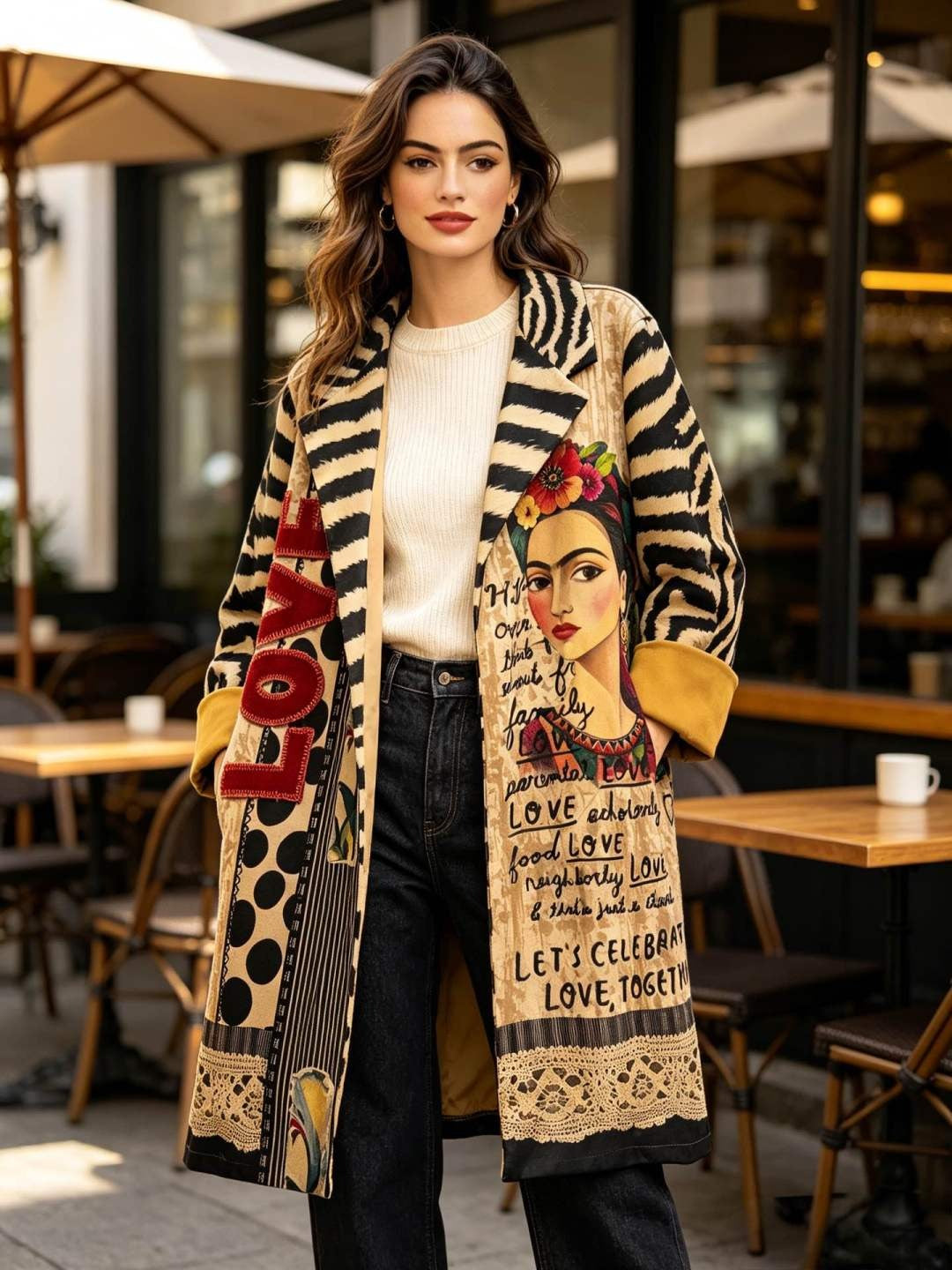 SB11 Black Love Print Duster Coat