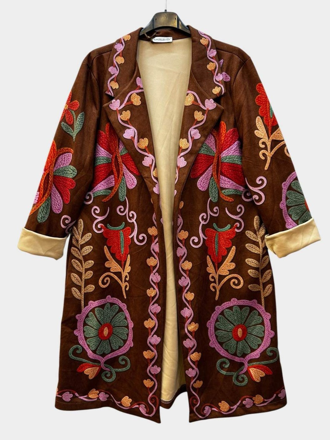 SB12 Terracotta Folk Floral Duster Coat