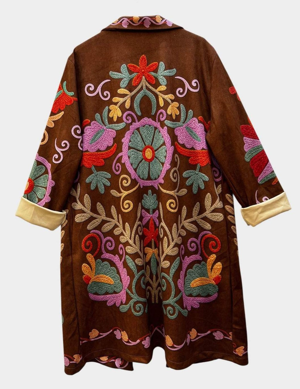 SB12 Terracotta Folk Floral Duster Coat