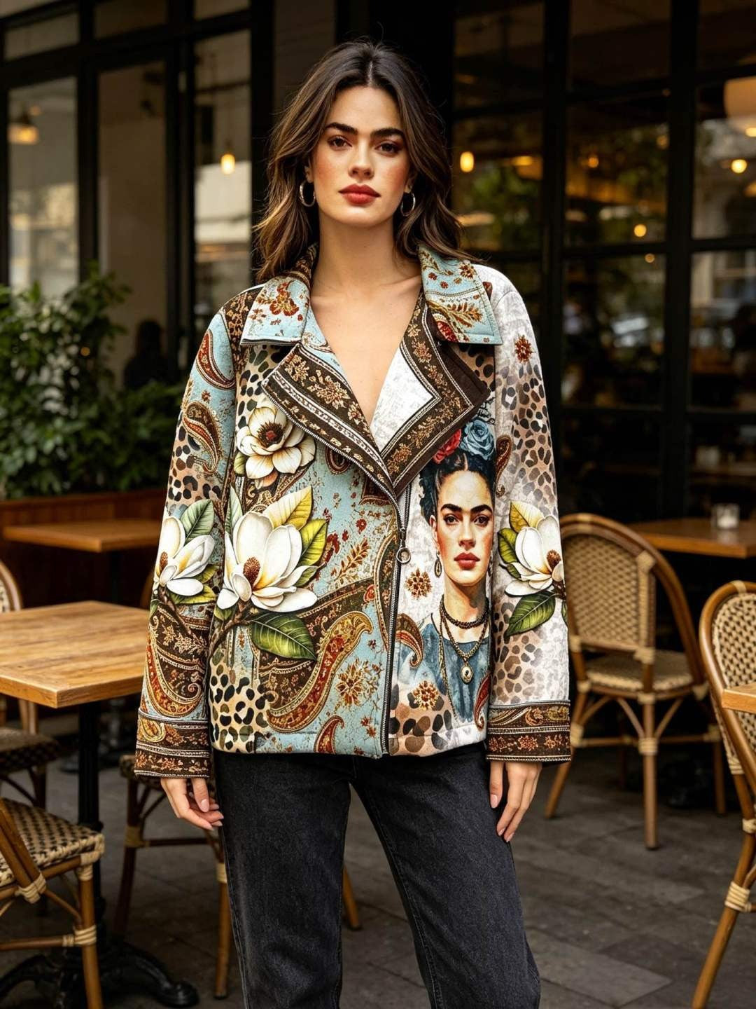 SB7 Green Brown Portrait Moto Jacket