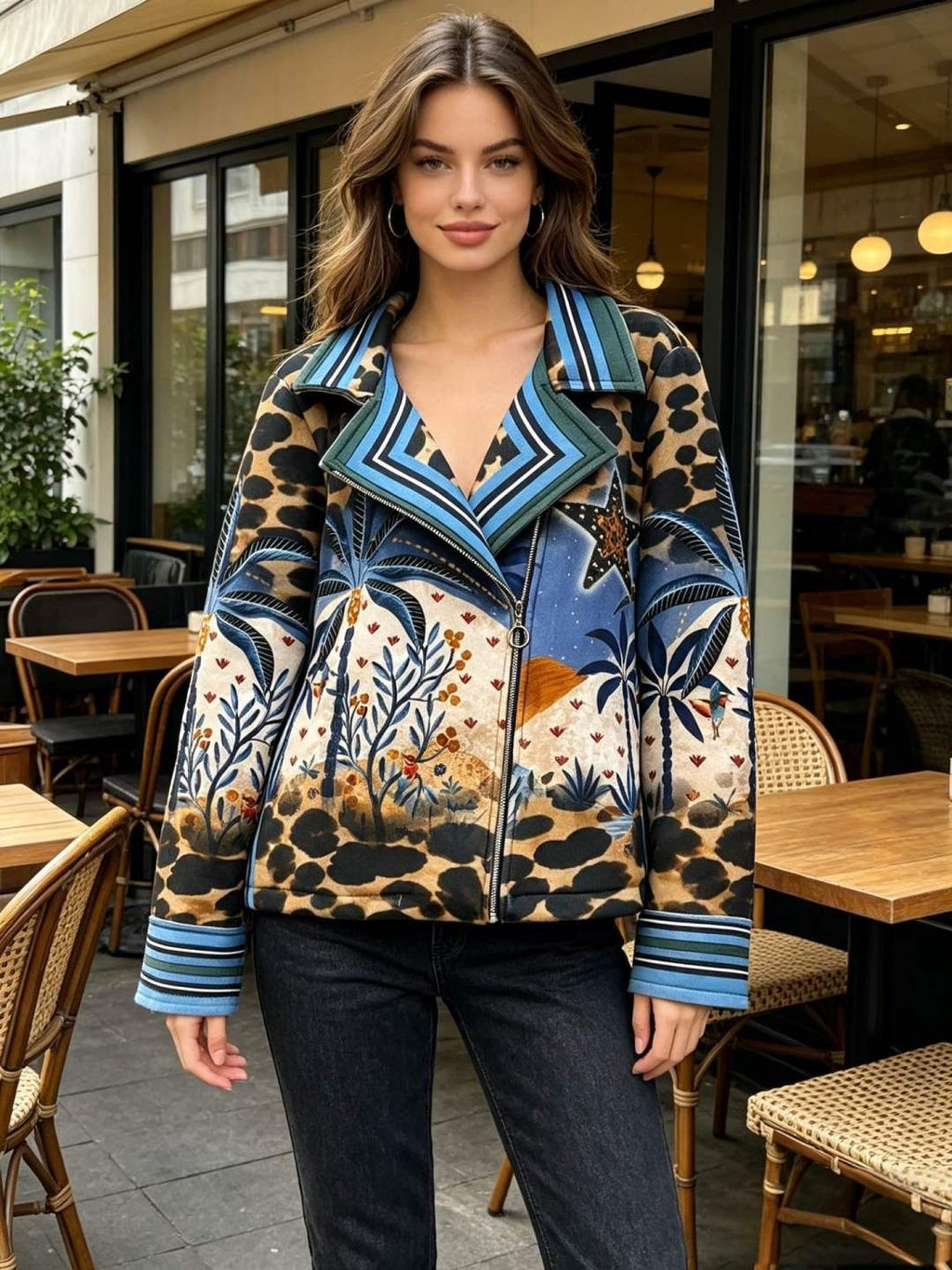 SB5 Blue Camel Palm Moto Jacket