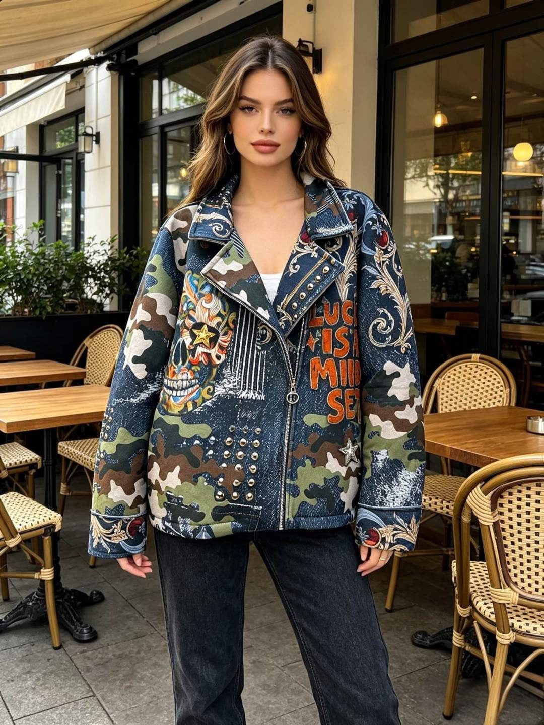 SB4 Navy Orange Camo Moto Jacket