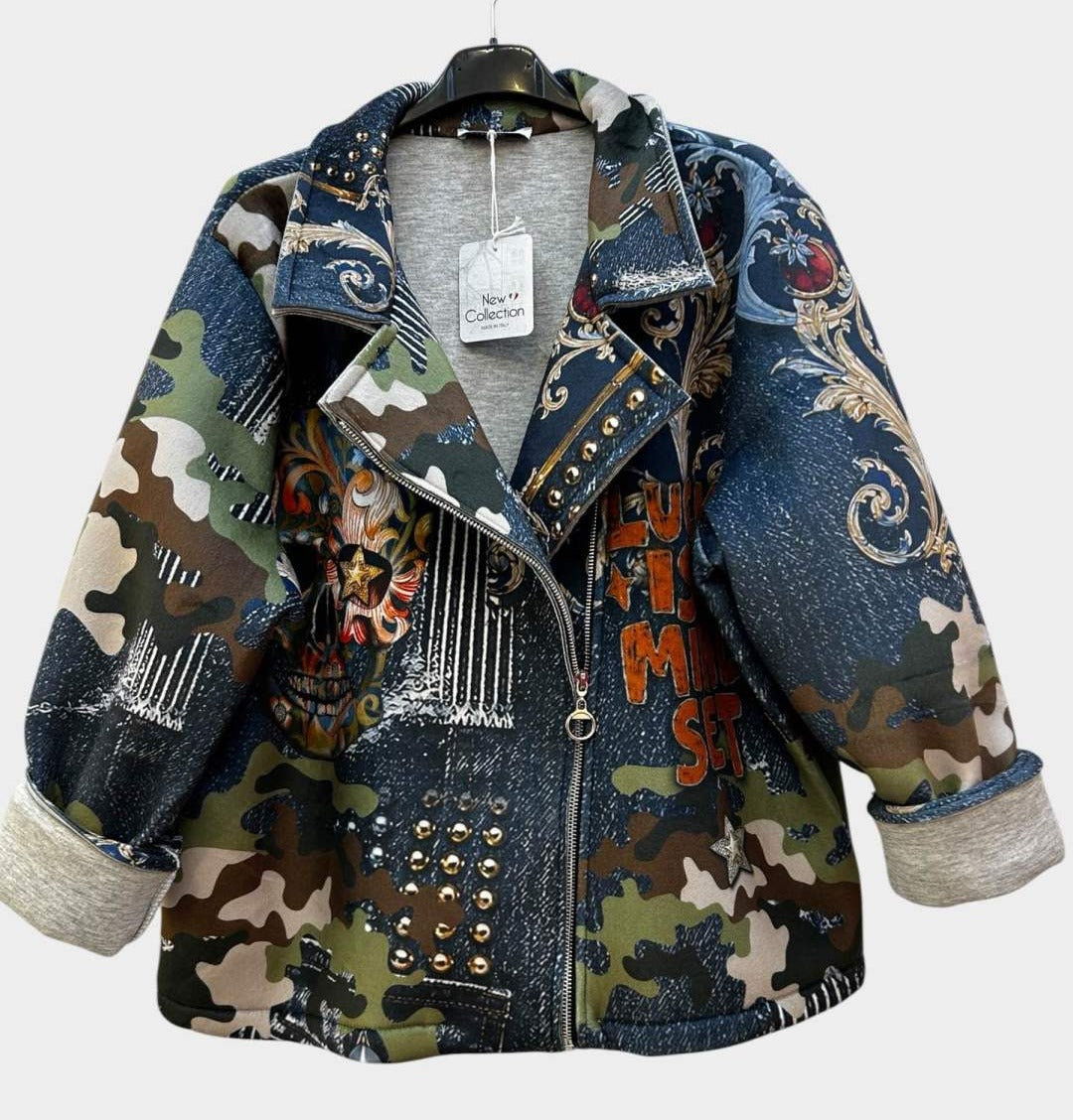 SB4 Navy Orange Camo Moto Jacket