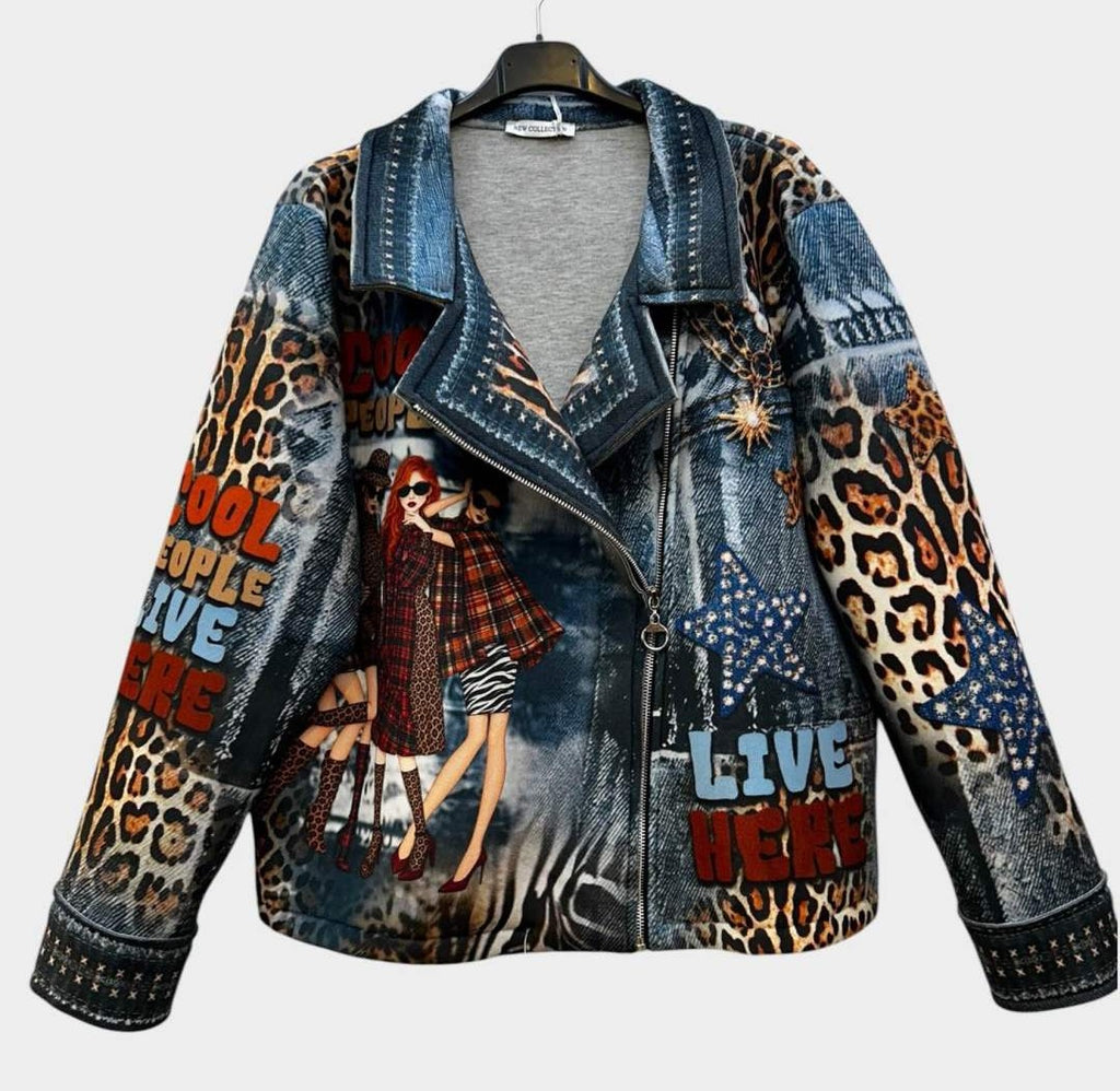 SB3 Denim Blue Rust Patchwork Moto Jacket