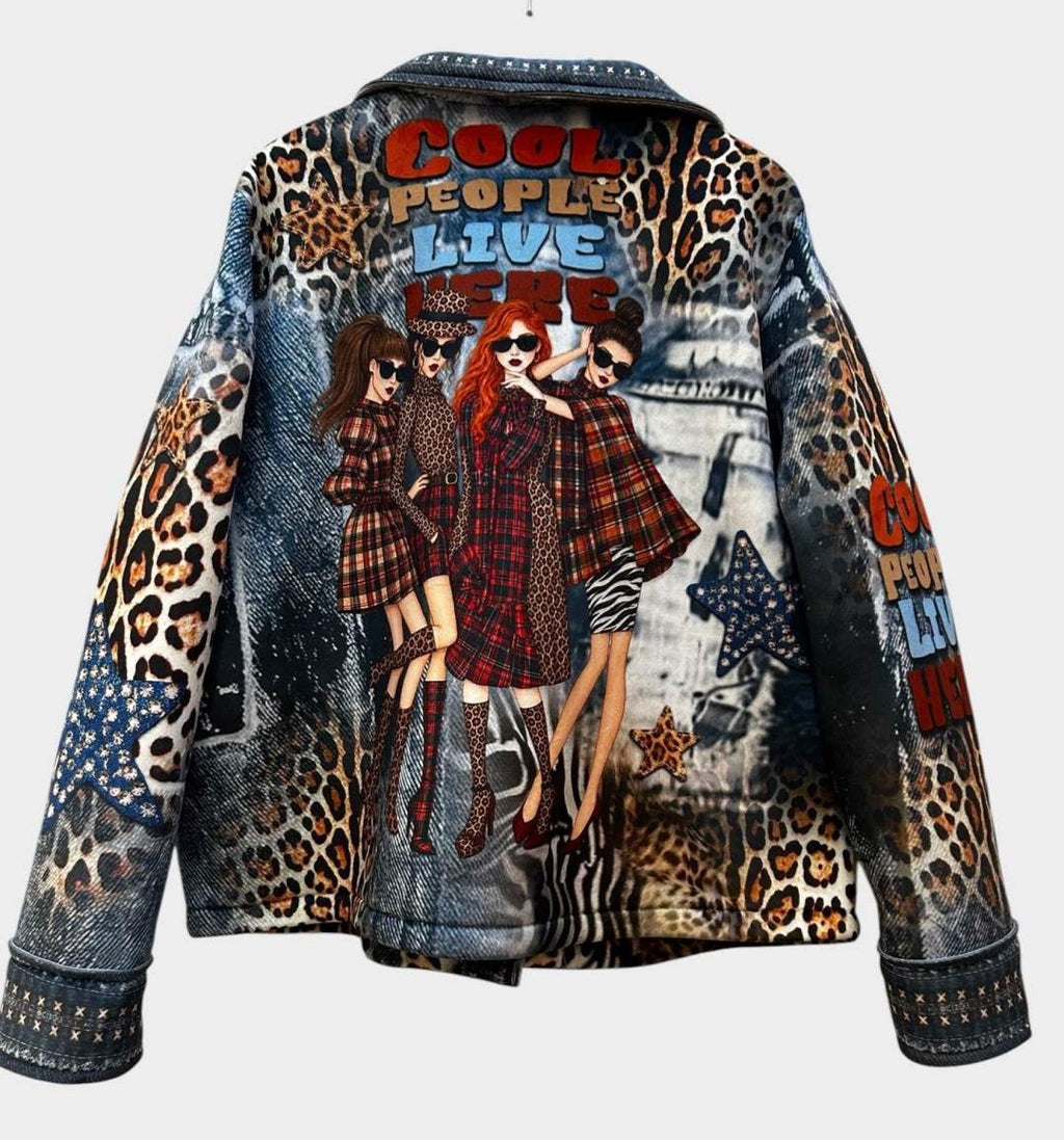 SB3 Denim Blue Rust Patchwork Moto Jacket