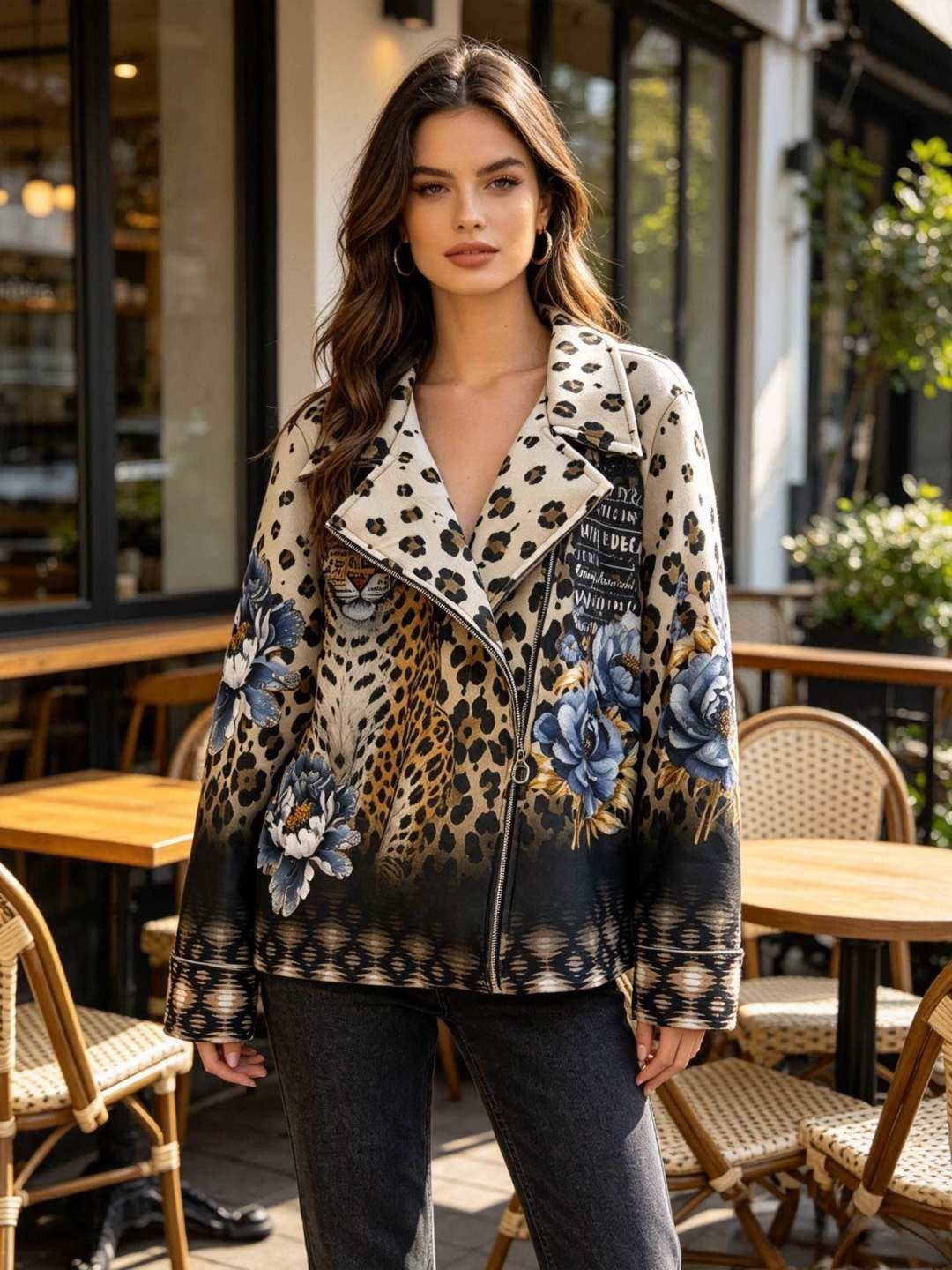 SB2 Beige Leopard Moto Jacket