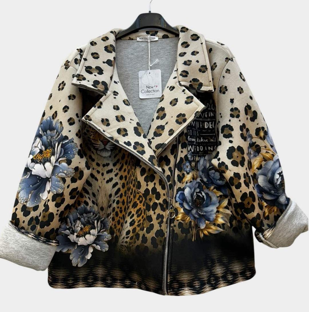 SB2 Beige Leopard Moto Jacket