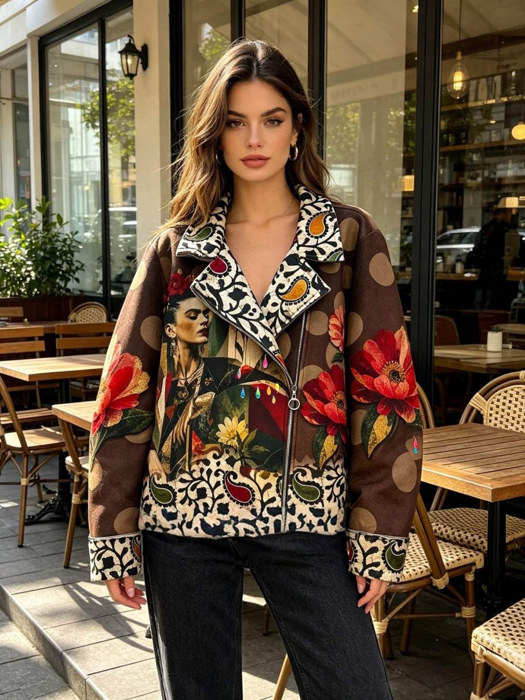 SB1 Brown Rust Floral Moto Jacket