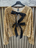 VISEQRO Italian One Size Sequin Bow-Tie Cardigan Golden