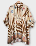 OF08 Italian Beige Oversized Button Shirt 3/4 Sleeves LOOWIE