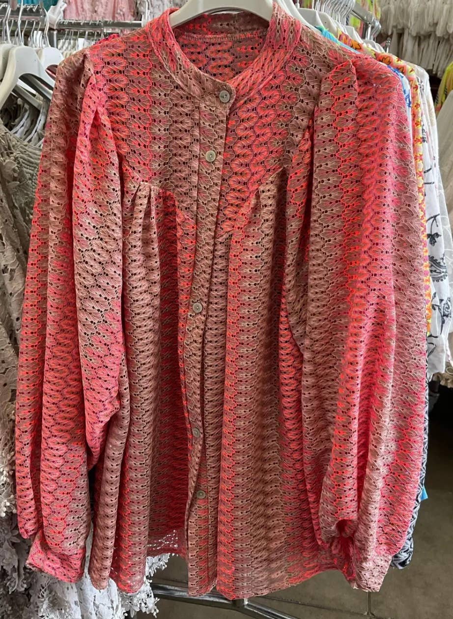 TD116 Italian Coral One Size Cotton  Button Shirt Blouse