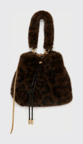 JA421 Brown Leopard Faux Fur Bucket Bag
