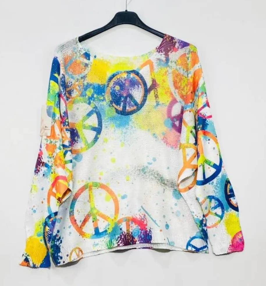 19 White Peace & Love Knit Printed Sweater LOOWIE
