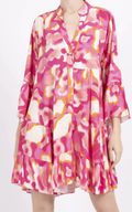 HL11F Italian One Size Pink Abstract Flowing Dress LOOWIE