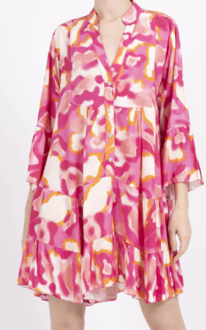HL11F Italian One Size Pink Abstract Flowing Dress LOOWIE