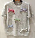 MC967 Gray Soft Comfy Sweater Short Sleeves Bows LOOWIE