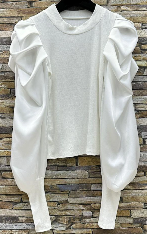 AYOWH Size S Italian White Chic Puff Sleeves Blouse LOOWIE