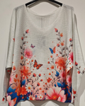 POFLB Butterfly Floral V- Neck Printed Sweater LOOWIE