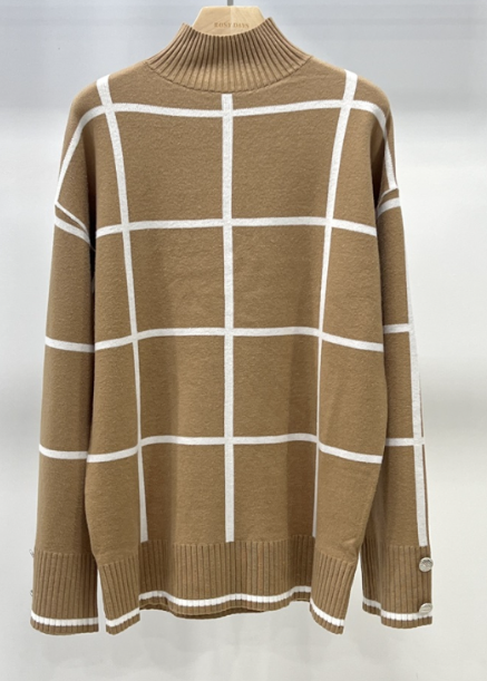 258 Camel Turtle Neck Striped Cozy Sweater One Size LOOWIE