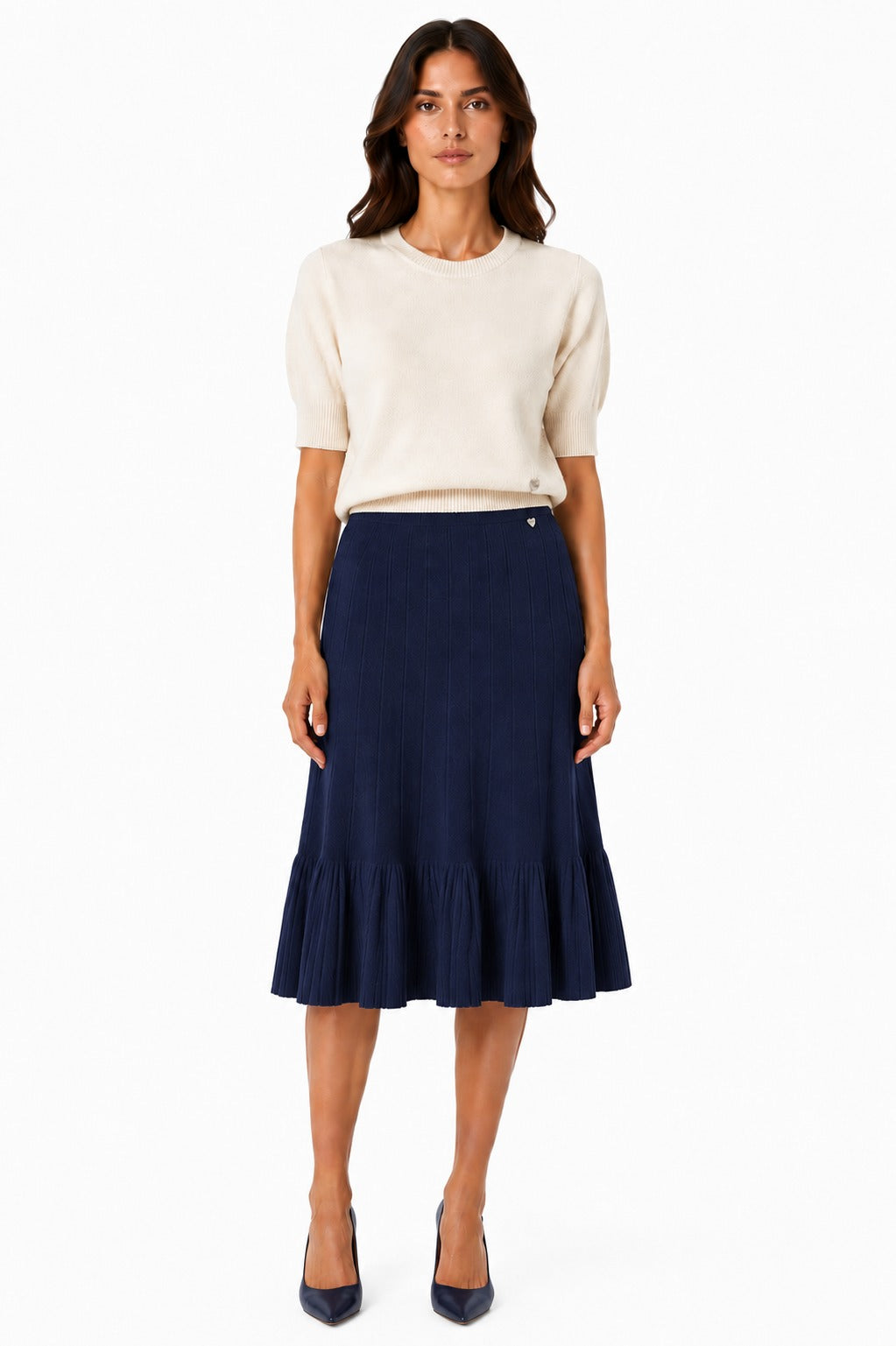 LUMKS4 Navy Ruffle Hem Skirt