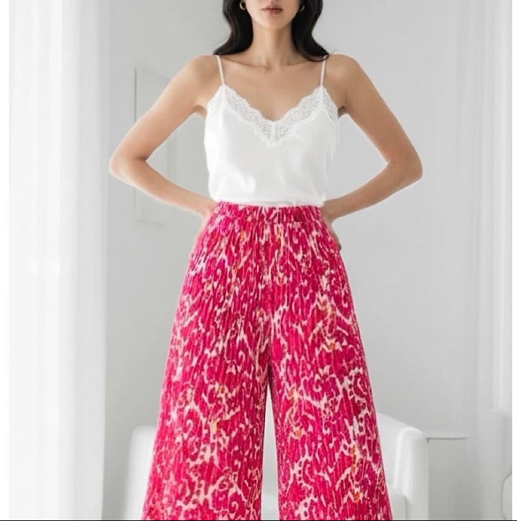 ESTRWLFI Italian OS Printed Wide Leg Pants Fuchsia Ikat