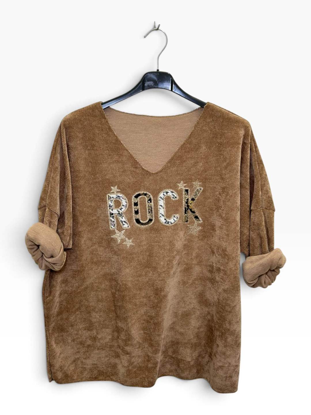 VM108 Camel Sequin Rock Sweater