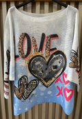 EULOVB Blue LOVE Round Neck Knit Printed Sweater