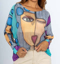 C5130 Blue "Picasso" Printed Spring Long Sleeves Sweater