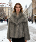 MCGLSTA One Size Parisian Luxe Chevron Faux Fur Coat - Taupe