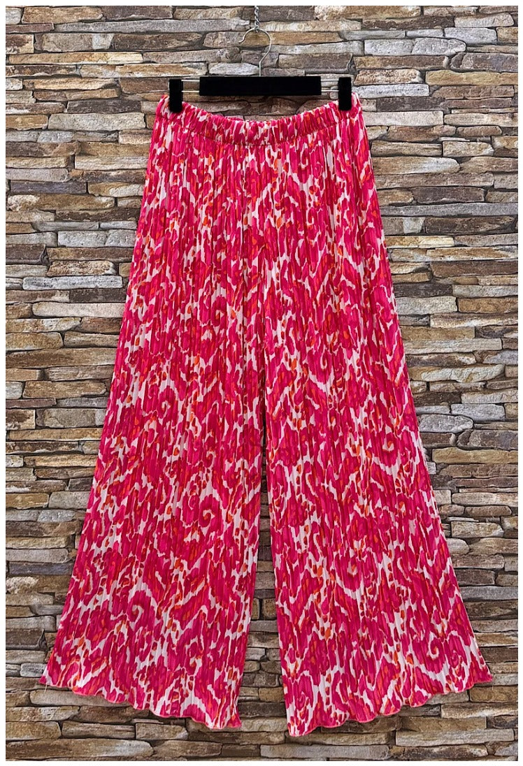 ESTRWLFI Italian OS Printed Wide Leg Pants Fuchsia Ikat