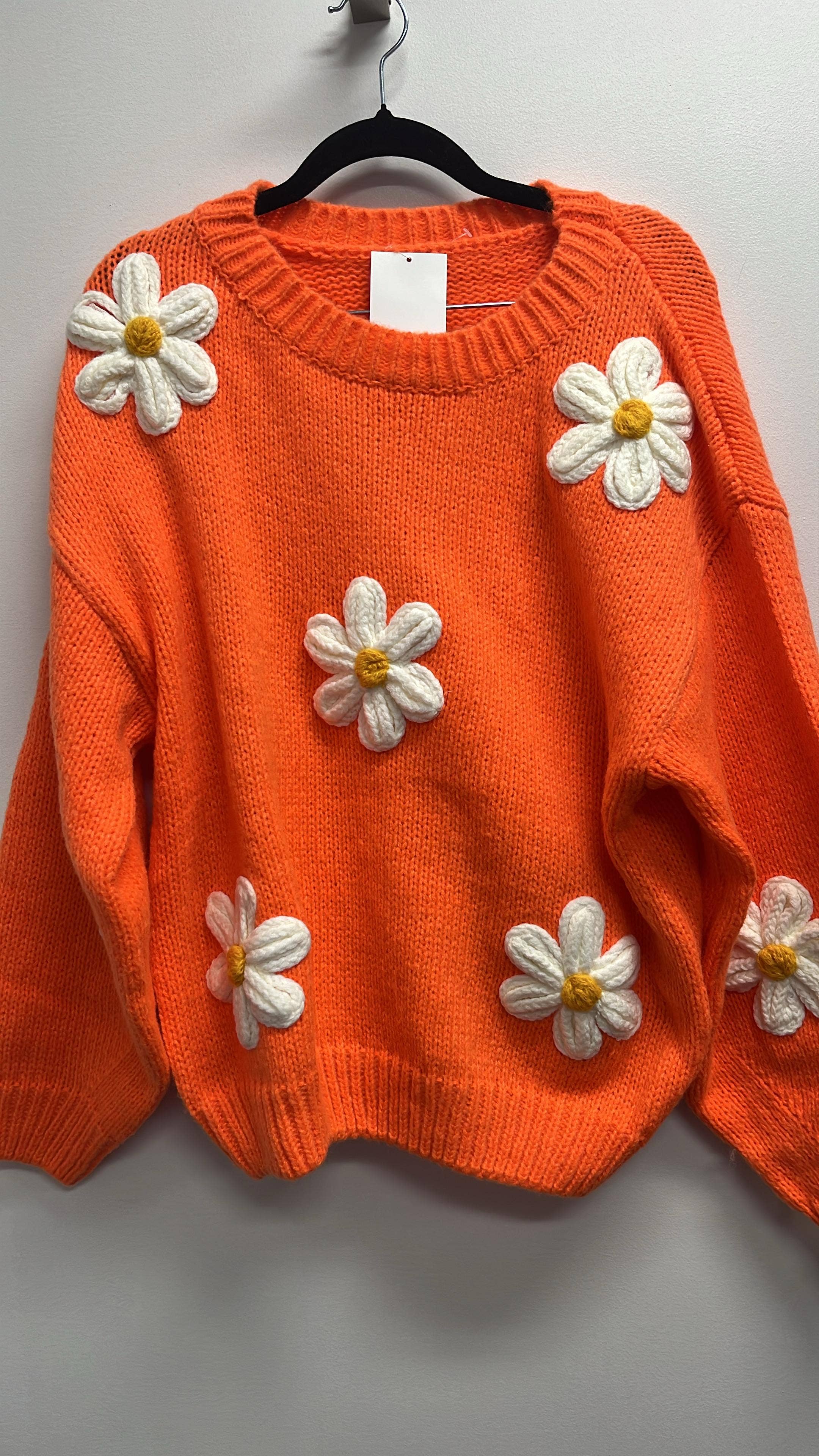 OF9 Orange Patched Daisy Floral Knitted Sweater LOOWIE