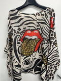 VIZLI Black Lip Animal Round Knit Printed Sweater LOOWIE