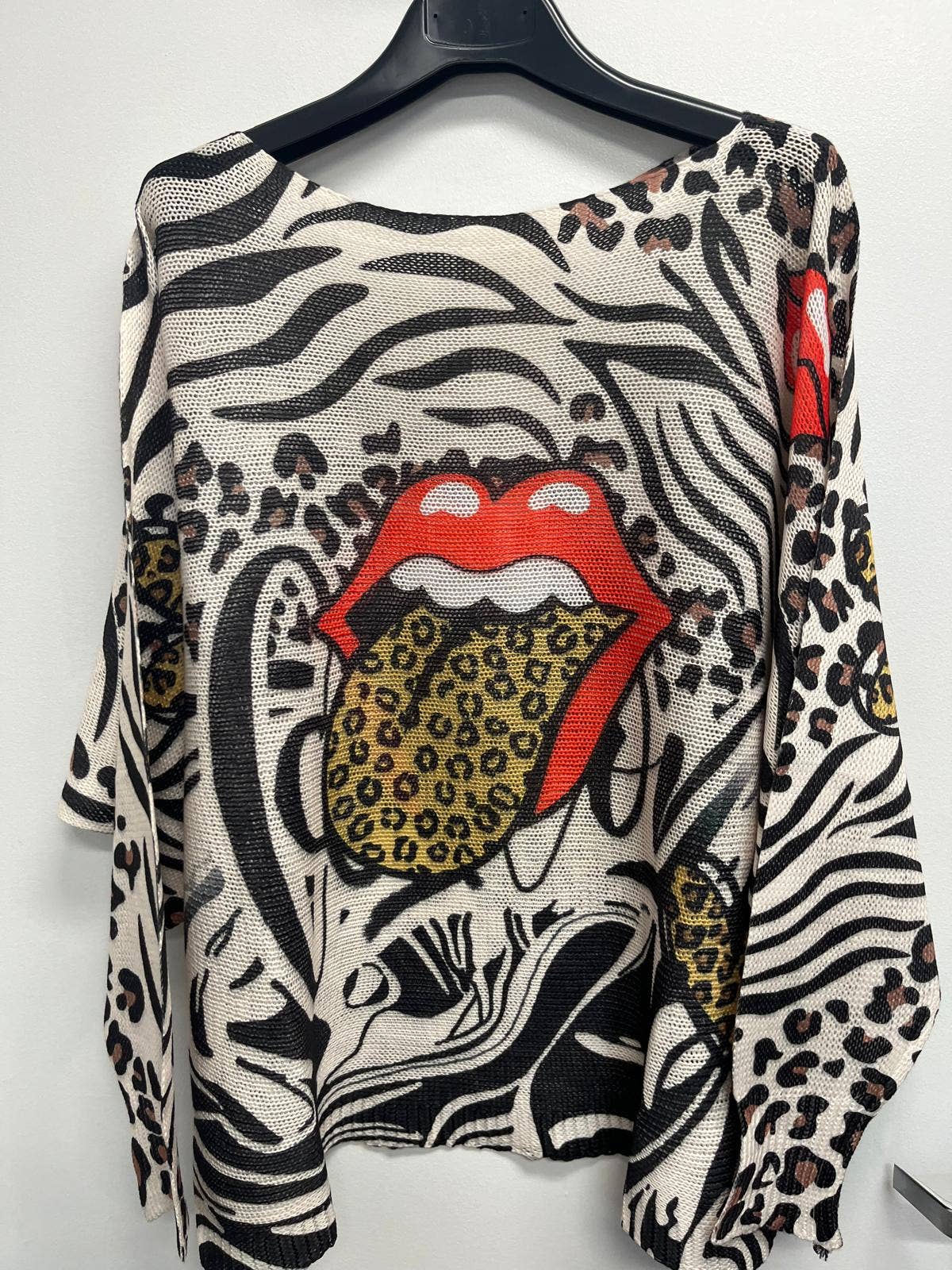 VIZLI Black Lip Animal Round Knit Printed Sweater LOOWIE