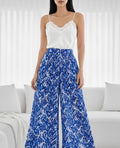 ESTRWLCBI Italian OS Printed Wide Leg Pants Cobalt Blue Ikat