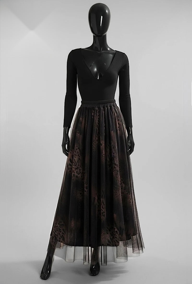 ELAR37 Dark Maroon Leopard Print Skirt
