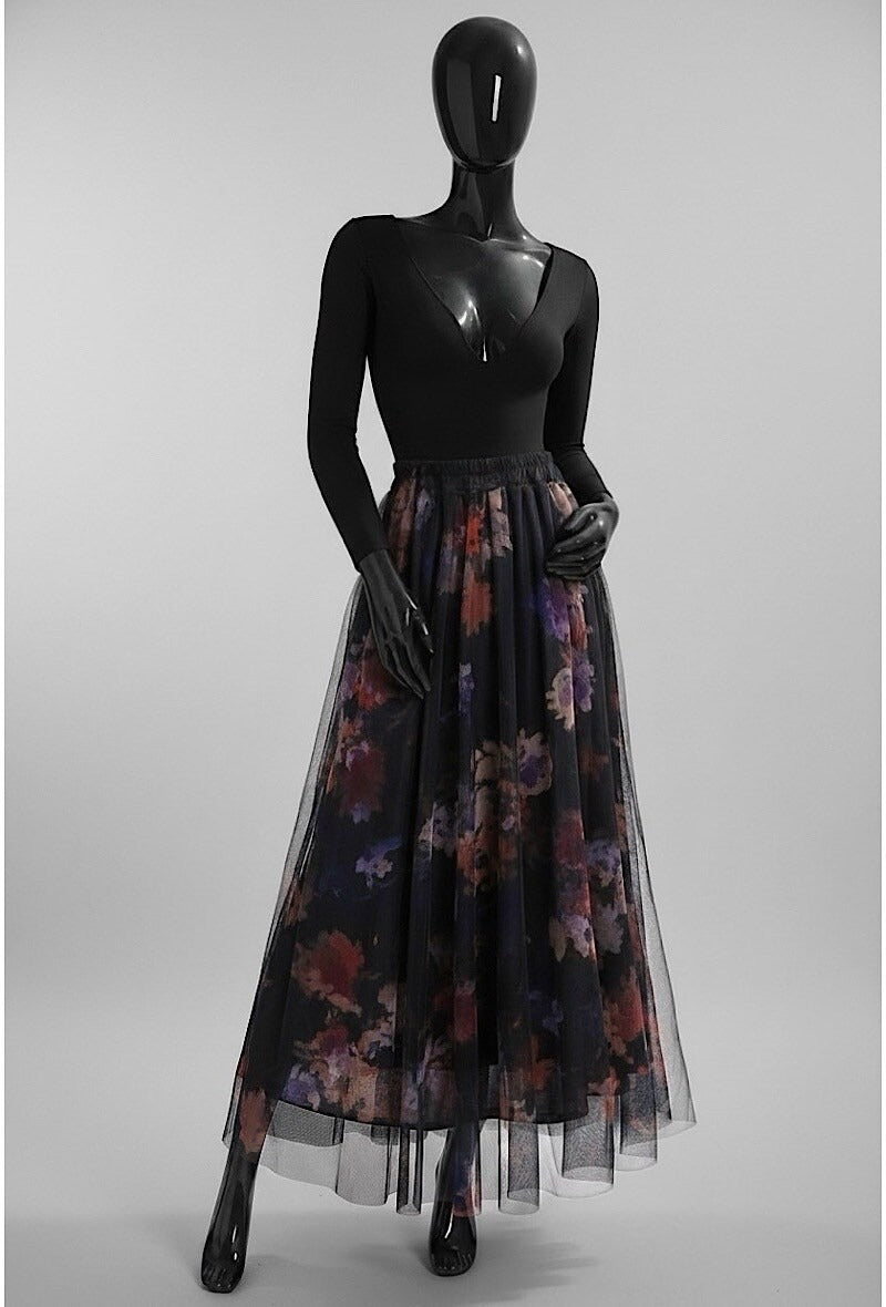 ELAR35 Black Tie-Dye Floral Skirt