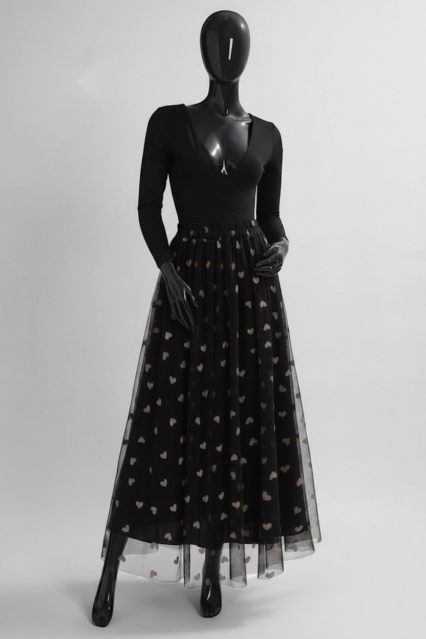 ELAR3 Black Heart Print Skirt