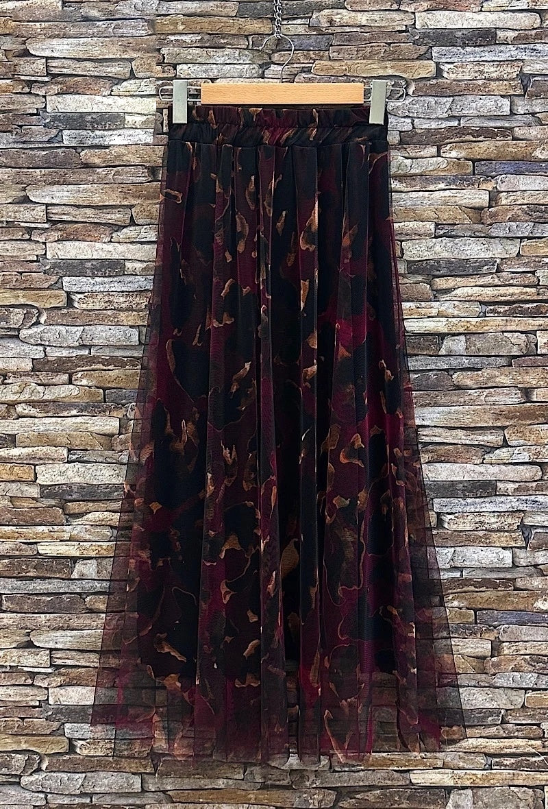 ELAR31 Burgundy Leopard Print Skirt