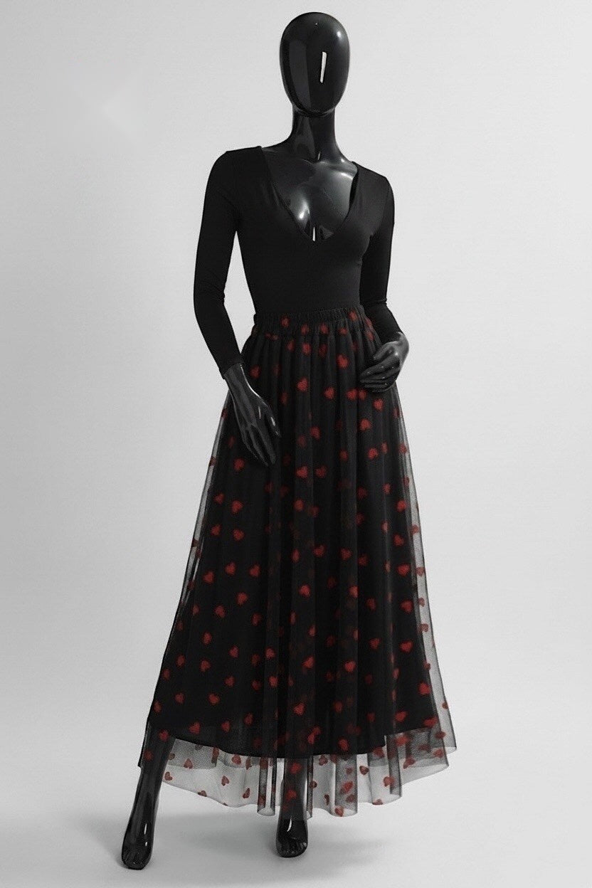 ELAR4 Red Heart Print Skirt