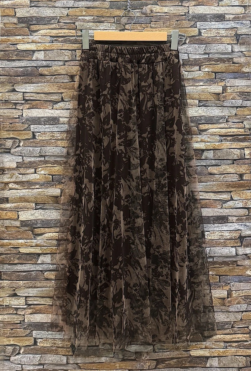 ELAR10 Dark Maroon Botanical Print Skirt