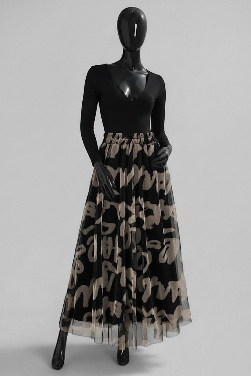 ELAR9 Black Graffiti Print Skirt