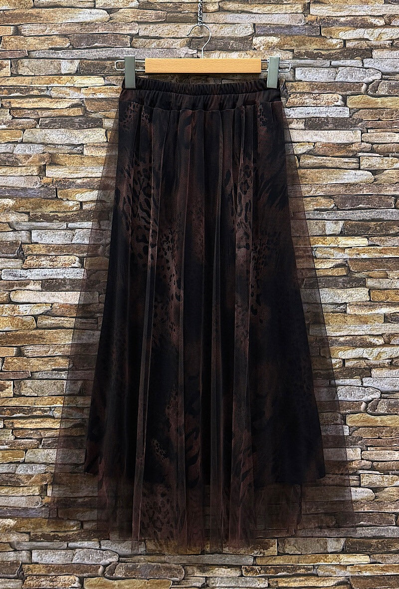 ELAR36 Dark Maroon Leopard Print Skirt