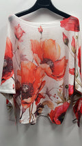 POCOQ  White Red Floral Round Knit Printed Sweater