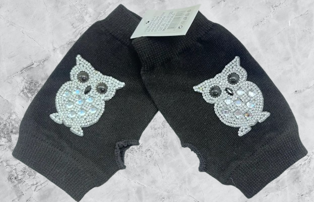 EUOW Black Fun Fingerless Gloves w/ Owl LOOWIE