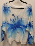 POFL3 Blue Floral V-Neck Knit Printed Sweater LOOWIE